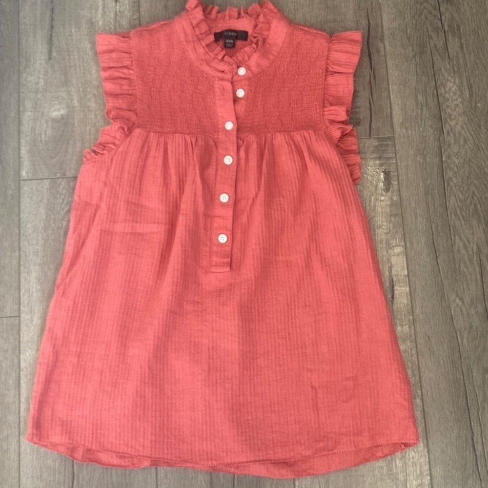 J. Crew coral ruffle dress
